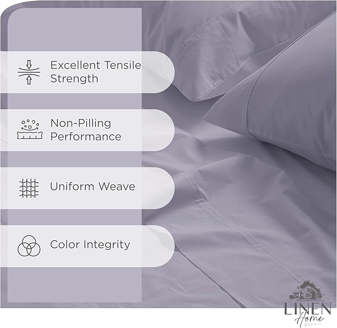 Linen Home 100% Cotton Percale Sheets Twin Size, Prelude Purple, Deep Pocket - Image 2