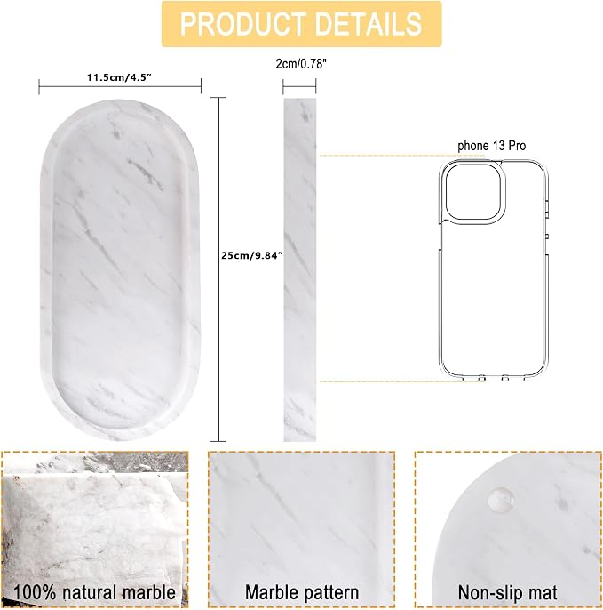 WORHE Natural Marble Vanity Tray Italy Oval Stone Trays - Image 4