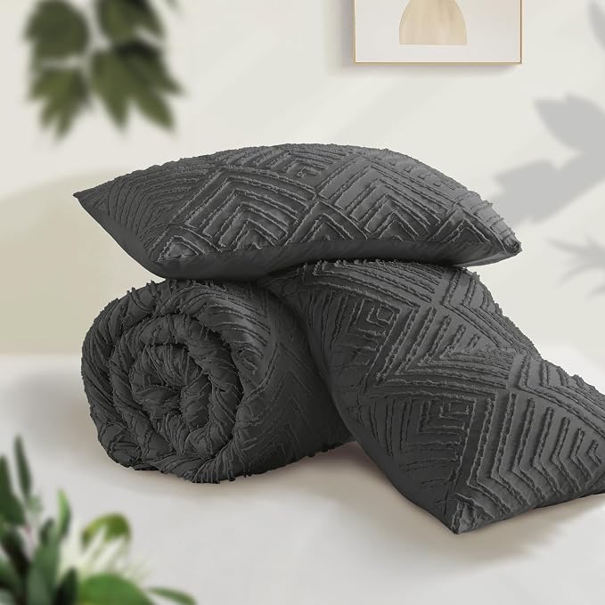 Andency Dark Grey Oversized King Comforter 128''x120'', 3 Pieces Dark Gray Soft - Image 3