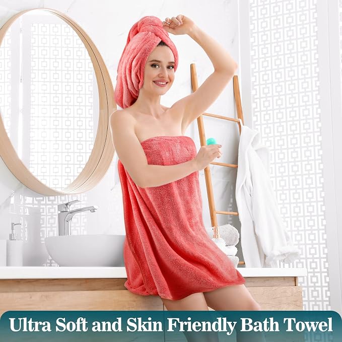 Mixweer 10 Pieces Bath Towel Set, Microfiber Coral Velvet Highly Absorbent - Image 5