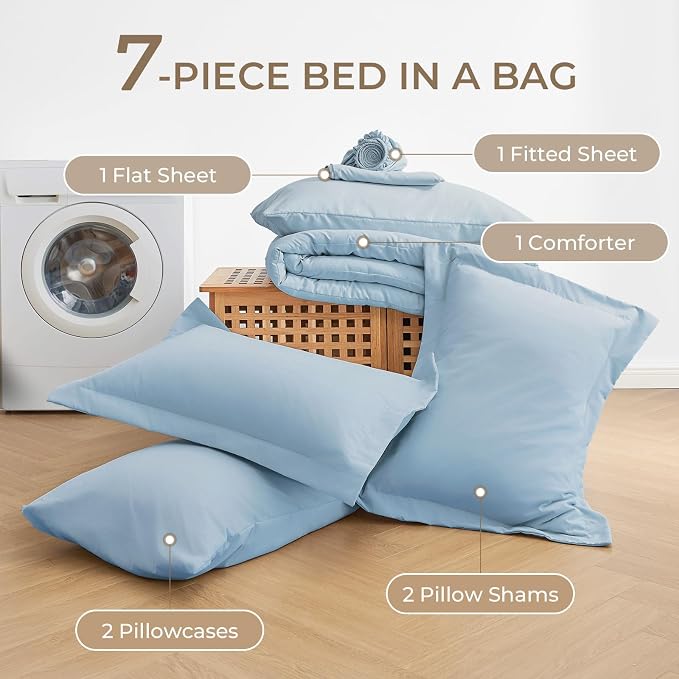 Sasttie Queen Comforter Set, 7 Pieces Bed in a Bag Queen, Complete Bedding Set - Image 6