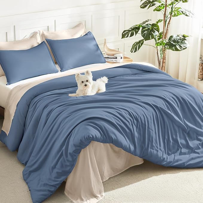 Litanika Haze Blue Comforters Oversized King Size, 3 Pieces Lightweight Solid by Litanika