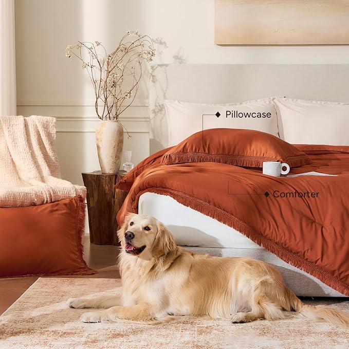 Andency King Size Comforter Set Burnt Orange, 3 Pieces Boho Terracotta Soft - Image 5