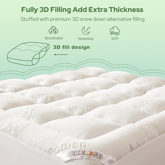 BEDLORE California King Mattress Topper Viscose Derived from Bamboo, Thick - Image 5