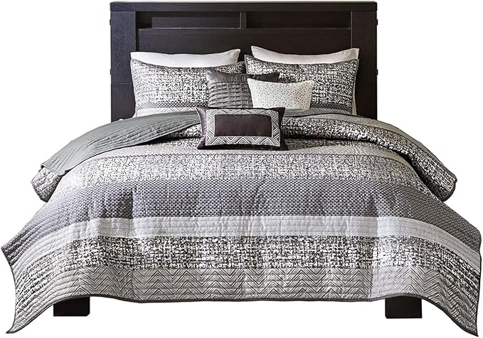 Madison Park King Quilt Set Lustrous Jacquard & Glitter Accent Coverlet Set - Image 8