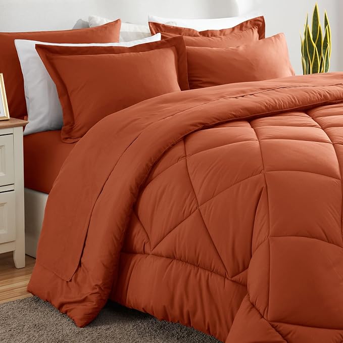 CozyLux Queen Comforter Set Burnt Orange - Image 8