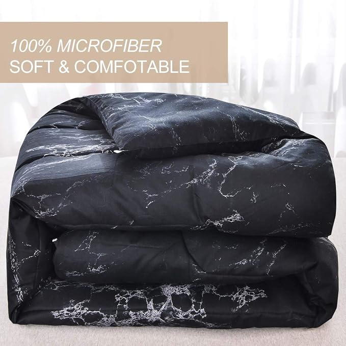 Nanko King Comforter Set, Dark Black Marble Print 104 x 90 inch Reversible Down - Image 5