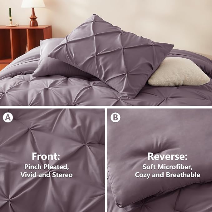 CozyLux King Size Comforter Set Grayish Purple, 7 Pieces Bed in A Bag Purple - Image 3