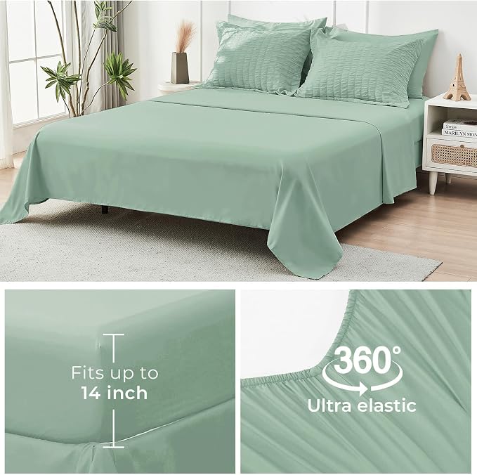 HYMOKEGE Sage Green California King Comforter Set Seersucker 7 Pieces, All - Image 7