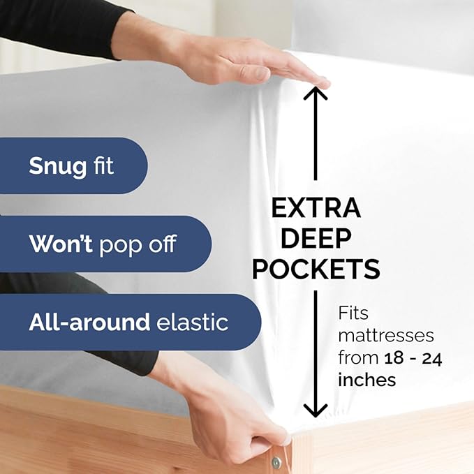 Extra Deep California King 400 Thread Count Cotton Fitted Sheet - Image 3