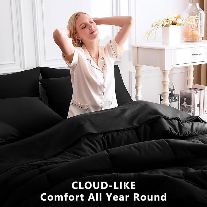 CozyLux King Size Comforter Set Black, 7 Pieces Bed in a Bag, All Season - Image 4