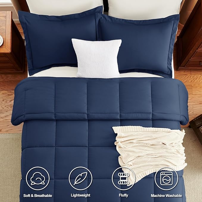 CozyLux Oversized King Comforter Set, 3 Pieces Navy Blue 120x98 Box Stitched - Image 4