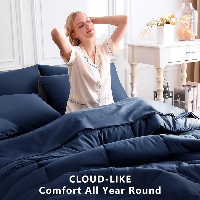 CozyLux California King Comforter Sets Navy Blue, 7 Pieces Cal King Bed in a Bag - Image 4