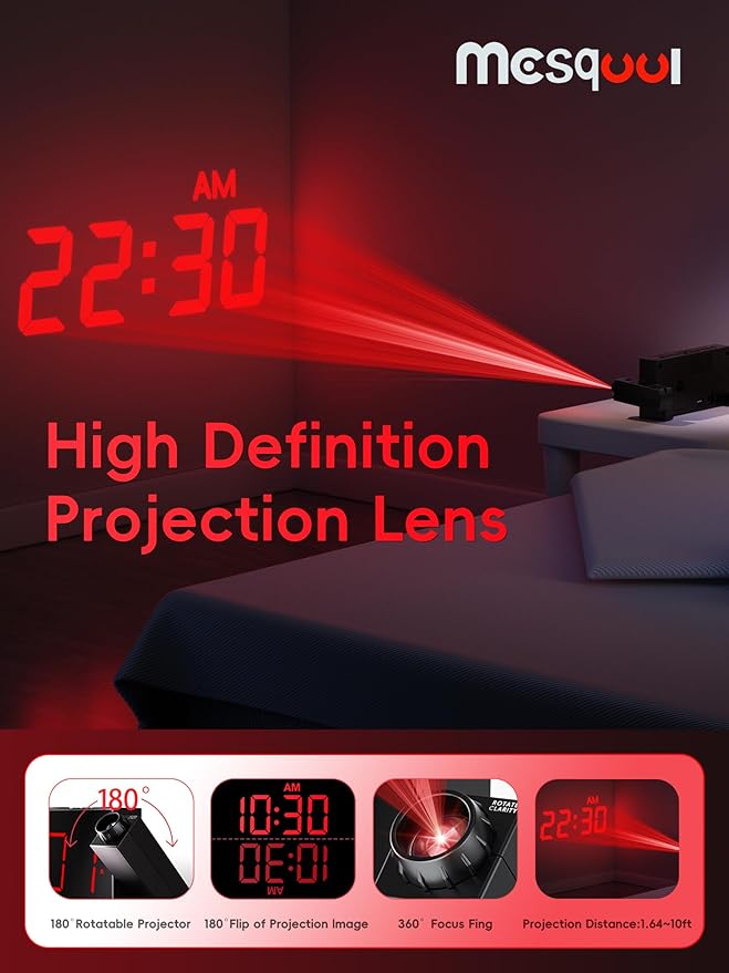 Mesqool Projection Alarm Clock, Digital Clock - Image 4