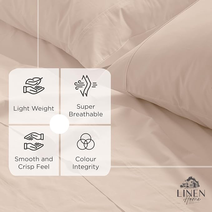 Linen Home 100% Cotton Percale Weave Fitted Sheet, Full Size, Sand Shell - Image 2