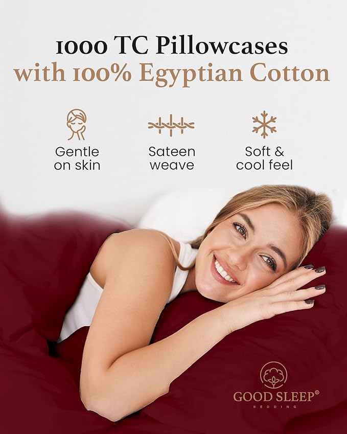 1000 TC Burgundy Standard Pillowcases Set of 2 100% Egyptian Cotton Pillow Cases - Image 4