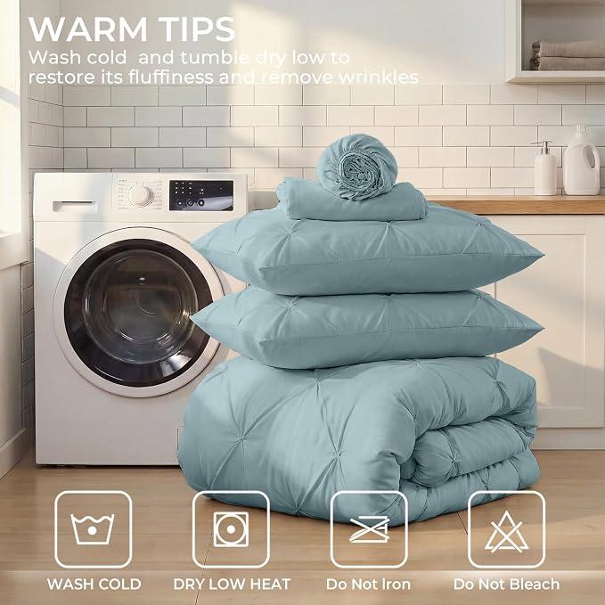Sasttie Twin Comforter Set, 5-Piece Bed in a Bag, Pintuck Bedding Sets - Image 9