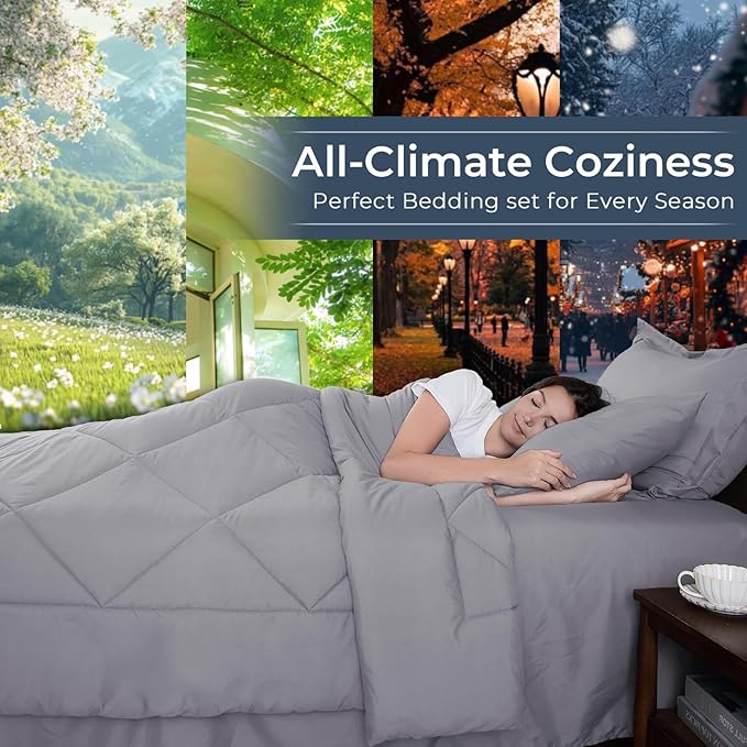 HEVUMYI Light Grey Queen Comforter Set - Image 3