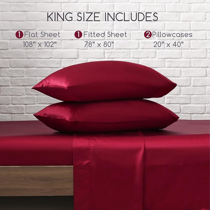 MR&HM Satin Bed Sheets, King Size Sheets Set - Image 7