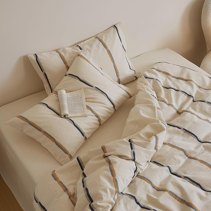 mixinni Cotton Linen Jacquard Duvet Cover Set King, 3-Piece Mid-Century Modern - Image 8