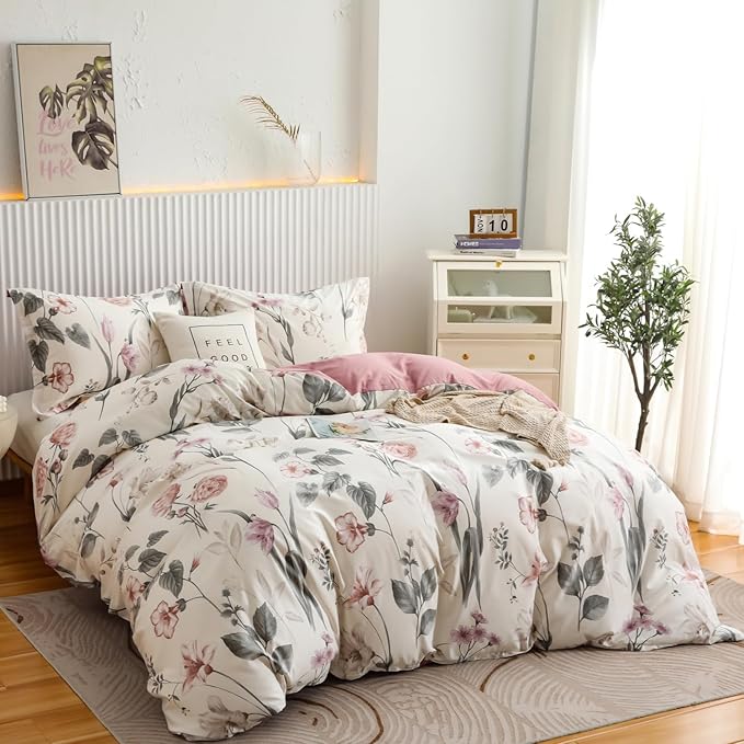 OAITE Duvet Cover Set Queen Size Floral Pattern 600 Thread Count Ultra Soft - Image 2