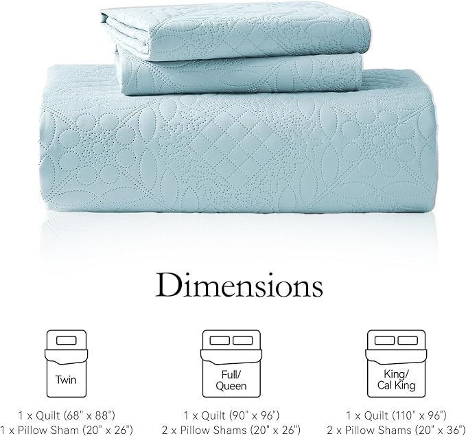 FLYMME Quilt King Size, Lightweight Sky Blue Bedspreads, Vintage Olive Leaf - Image 4