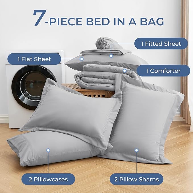 Sasttie Queen Comforter Set, 7 Pieces Bed in a Bag Queen, Complete Bedding Set - Image 6