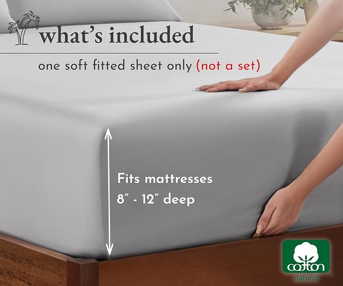 California Design Den Soft 100% Cotton Fitted Sheet Twin, Durable Sateen - Image 4