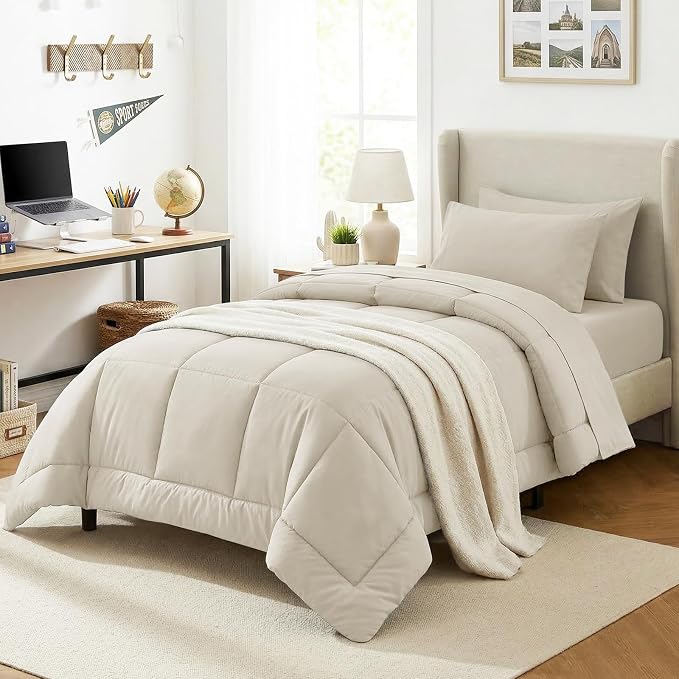 CozyLux Twin XL Comforter Set Beige, 5 Pieces Twin Extra Long Bed in a Bag by CozyLux