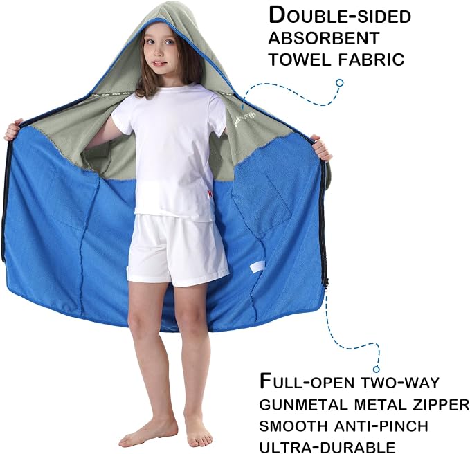 Hiturbo Kids Bath Towel Hoodie: Zipper Surf Poncho Long Sleeve Quick Dry - Image 3
