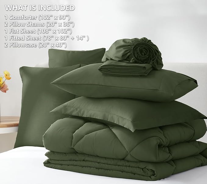 CozyLux King Size Comforter Set Olive Green - Image 9