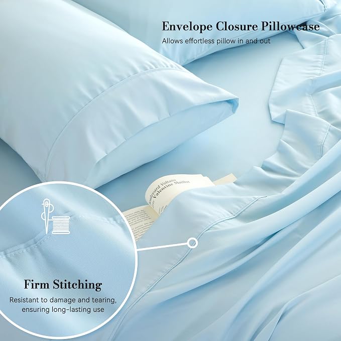 Full Sheet Set 4 Piece, Wrinkle Free, Oeko-Tex Certified Bedsheets，Sky Blue - Image 4
