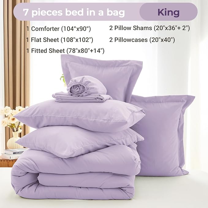 MUXHOMO 7 Pieces King Comforter Set, Soft Bed in a Bag King Size, All Season - Image 4