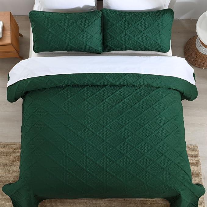 Yiran Quilts King Size, Emerald Green Spring Summer Bedspread Bedding Set - Image 7