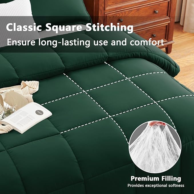 CozyLux Oversized King Comforter Set, 3 Pieces Emerald Green 120x98 Box - Image 2