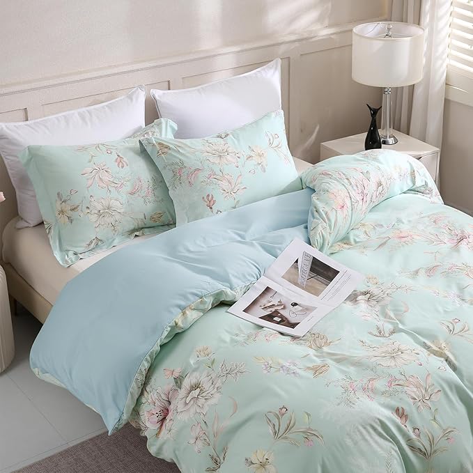 LONAVA Queen Flower 3 Pcs Duvet Cover Set, Breathable Soft Microfiber Light by LONAVA