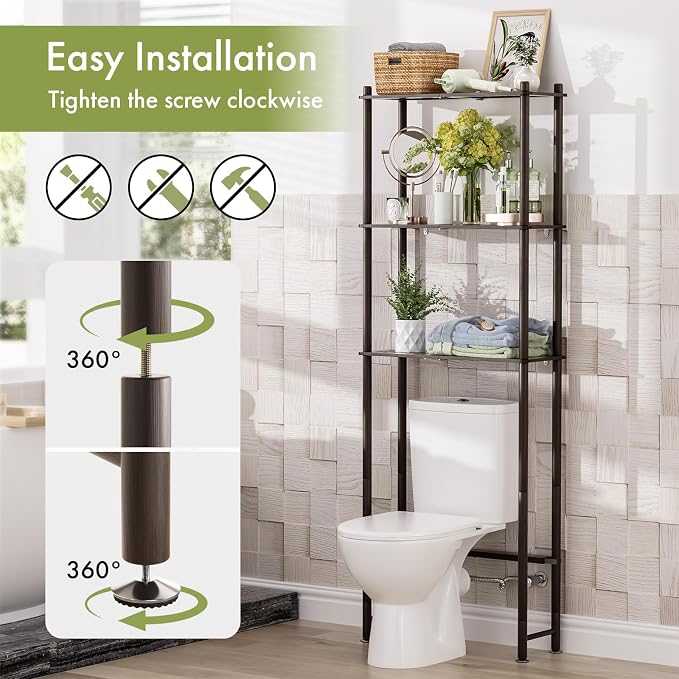 AmazerBath Bamboo Over The Toilet Storage Shelf, Over Toilet Bathroom Organizer - Image 6