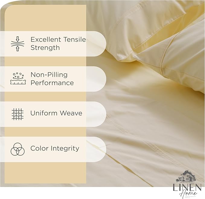 Linen Home 100% Cotton Percale Sheets Queen Size, Deep Pocket, 4 Pieces Set - Image 2
