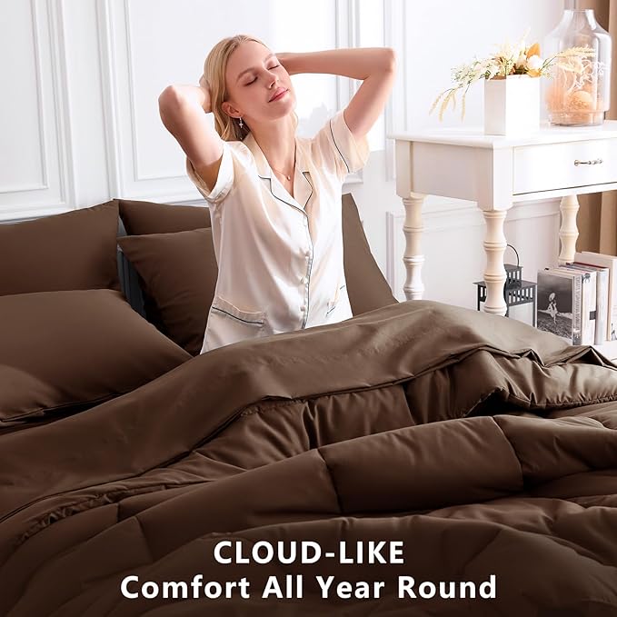 CozyLux Full Size Comforter Sets Brown, 7 Pieces Bed in a Bag, All Season - Image 4