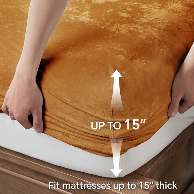 BEDELITE Velvet Fitted Sheet and Pillowcase Set, Luxury Soft Fuzzy Bottom Sheet - Image 5