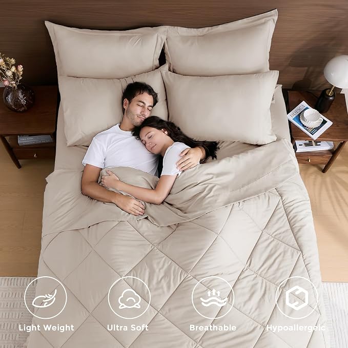 HEVUMYI Beige Tan Twin-XL Comforter Set - Image 2