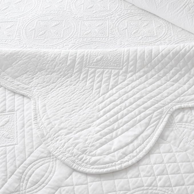 ROOMLIFE Quilt Set King Size 3D Floral Embroidery Pattern 3-Piece Cotton - Image 9