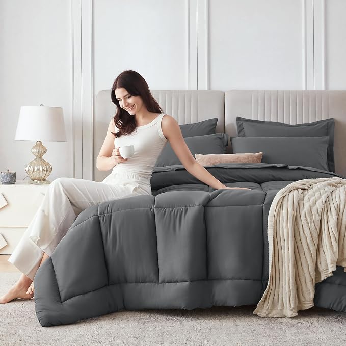 Sasttie Oversized Queen Comforter Set, 7 Pieces Extra Large Bed in a Bag - Image 8