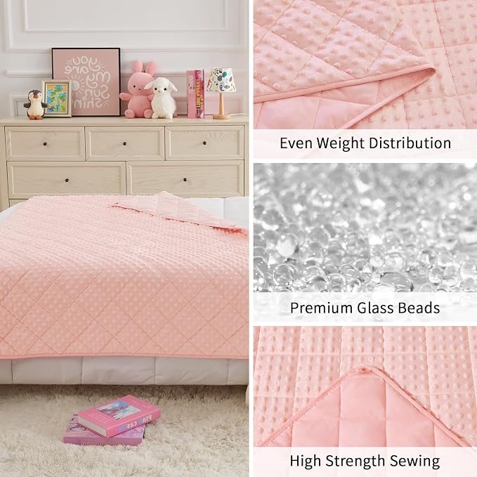 Pink Weighted Blanket Kids 10lbs, Twin Size Breathable Cooling Minky Heavy - Image 8