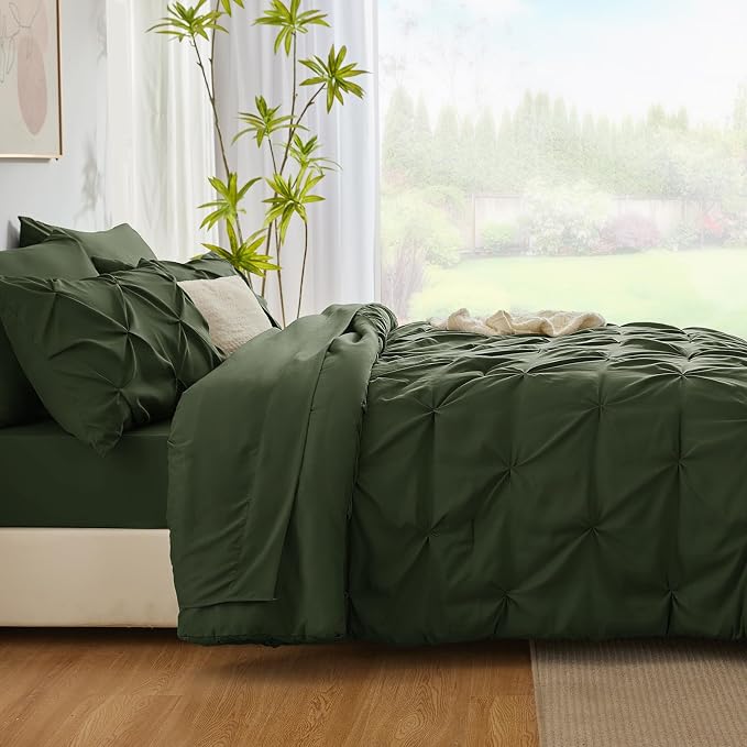 CozyLux California King Comforter Set Olive Green - Image 8