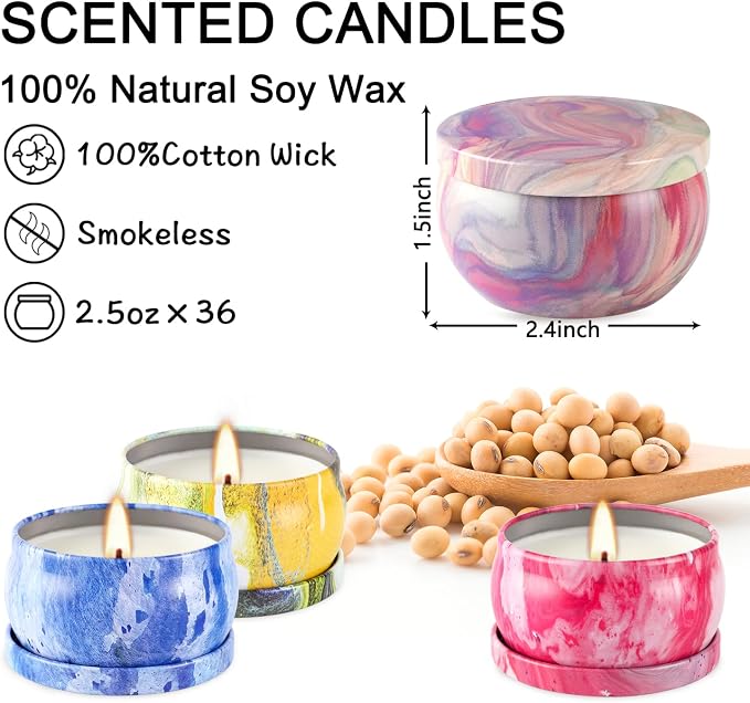 WPONSZU Scented Candles Gifts Set 24 Pack Soy Wax Travel Tin Jar Candles - Image 4