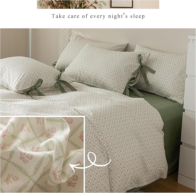 mixinni Red Floral Duvet Cover Set Queen Size - Image 6