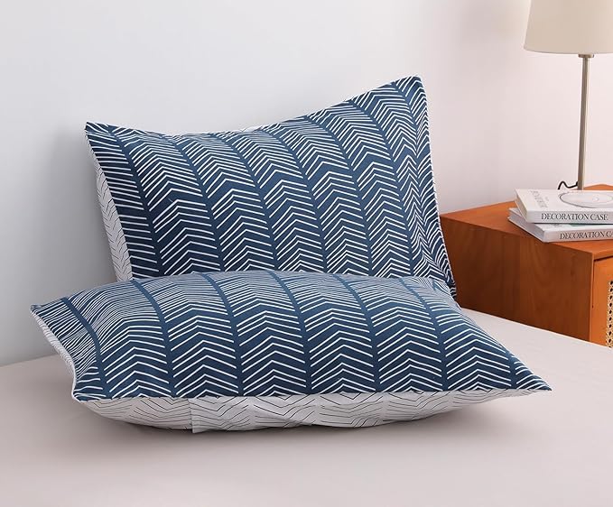 SLEEPBELLA Navy and White Duvet Cover Set, 100% Cotton Bedding, Chevron - Image 4