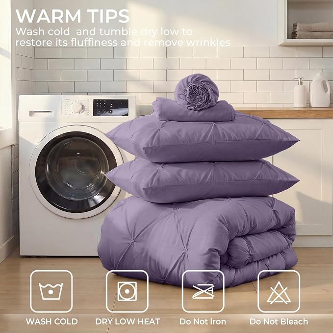 Sasttie Twin Comforter Set, 5-Piece Bed in a Bag, Pintuck Bedding Sets - Image 9