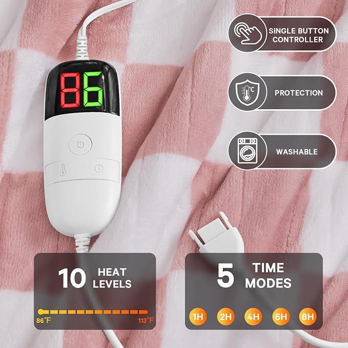 Light Pink Heated Blanket Electric Throw, 50X60 Heating Blanket - Image 4